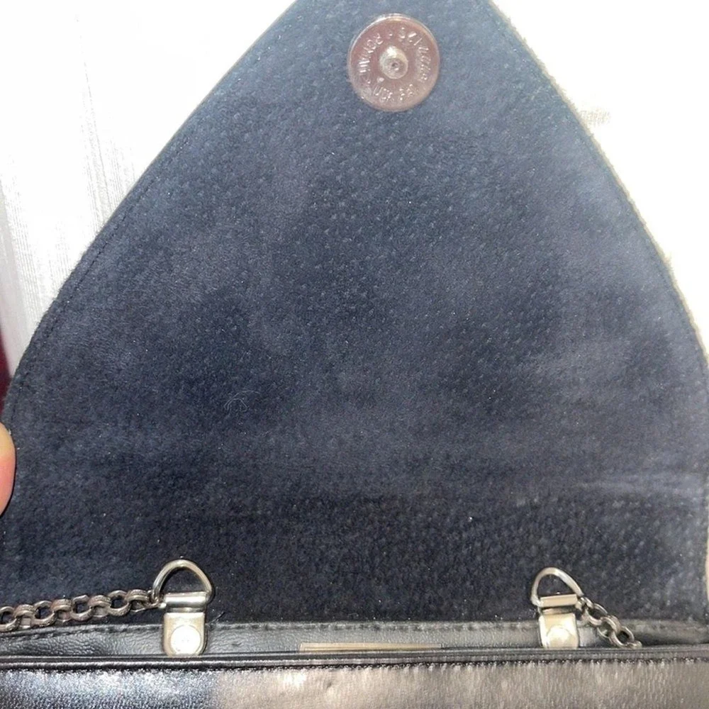 Todd Anthony‎ Leather Saddle Bag Black Onyx Metal Embellishment Beaded Chain.